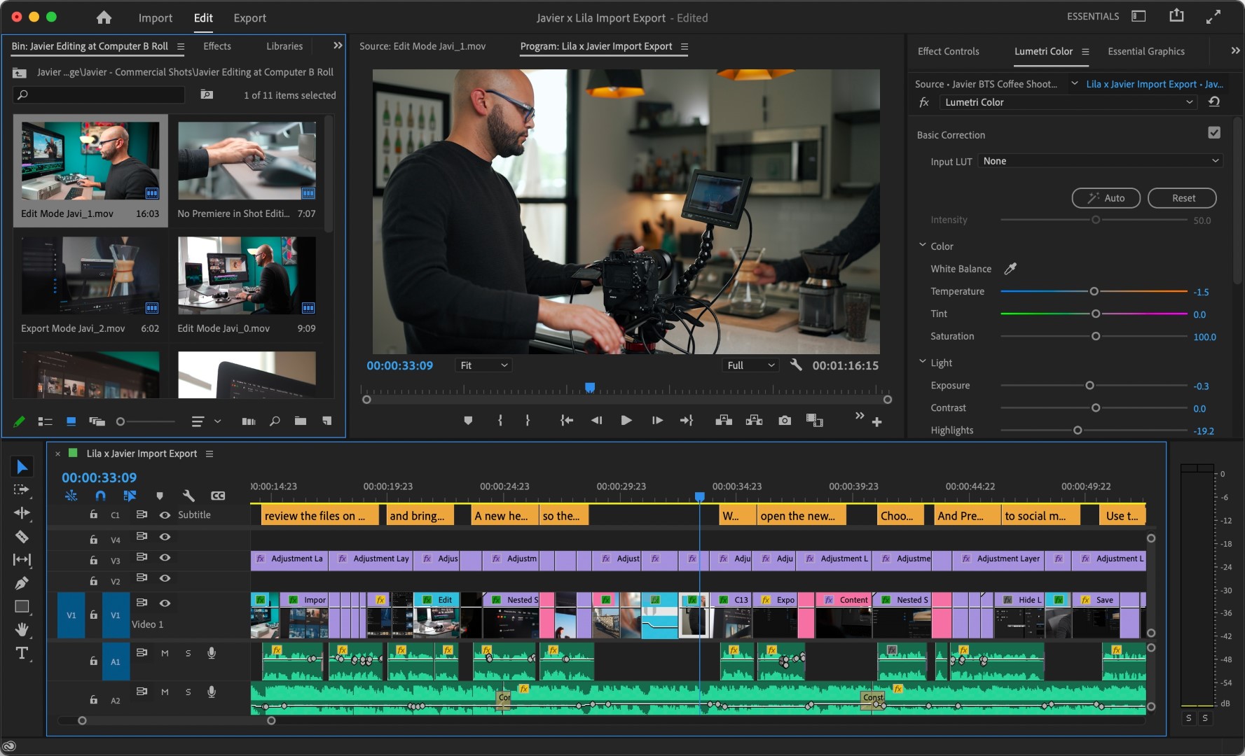 Giao diện bên trong của Adobe Premiere