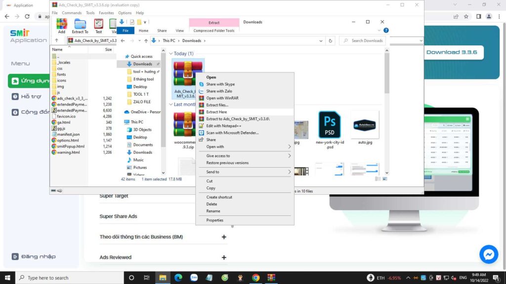Giải nén ở một thư mục bất kì