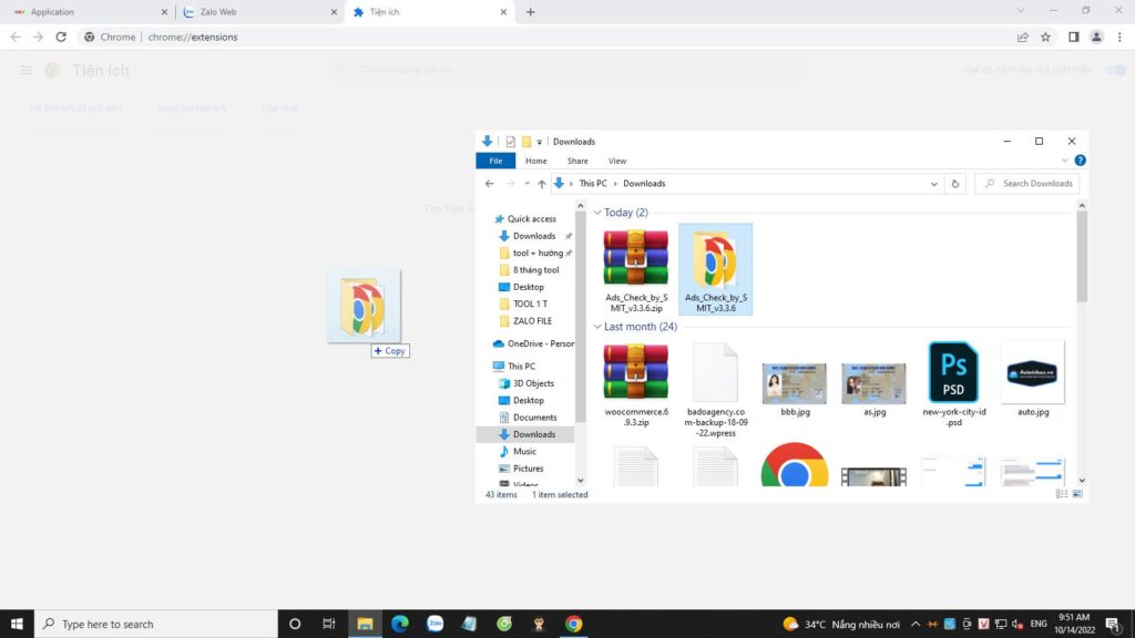 Tiến hành cài thư mục của SMIT lên trình duyệt Chorme, kéo thư mục đã giải nén vào trang quản lý Extension trên trình duyệt Chorme