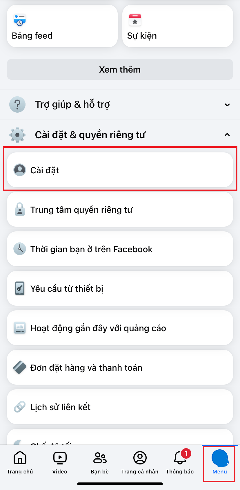 Chọn vào biểu tượng trang cá nhân góc màn hình, sau đó chọn