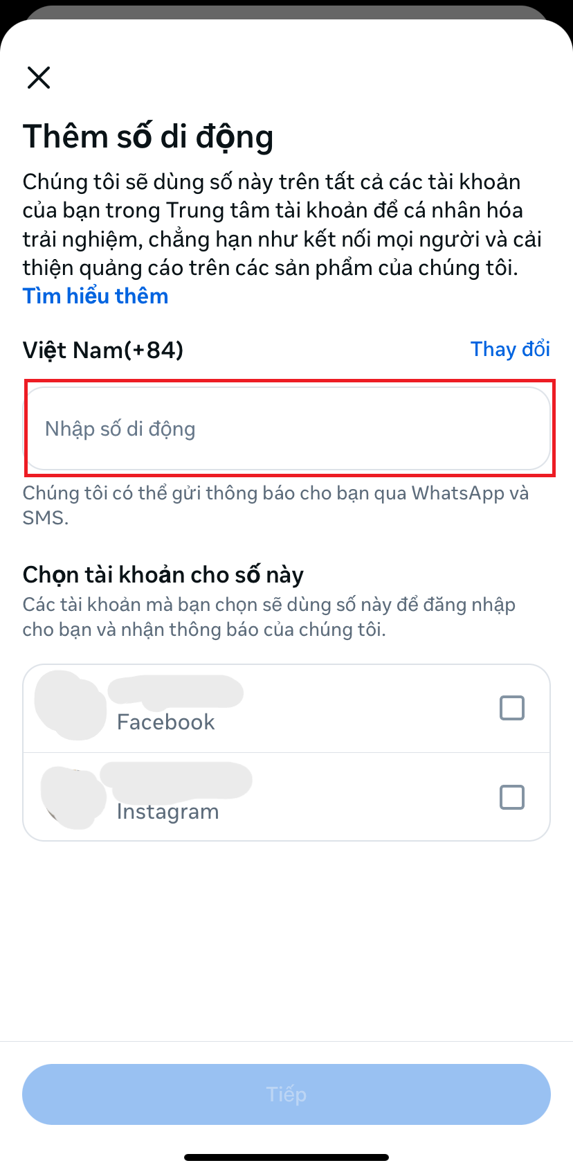Nhập số điện thoại di động thì sẽ xác minh danh tính thành công