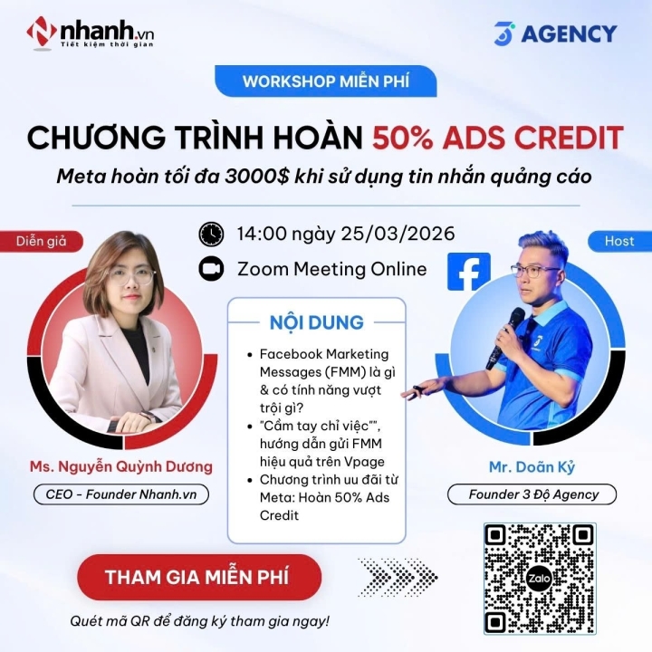 Chương trình “HOÀN 50% ADS CREDIT - Meta hoàn tối đa 3000 $ khi sử dụng tin nhắn quảng cáo 25/3/3036